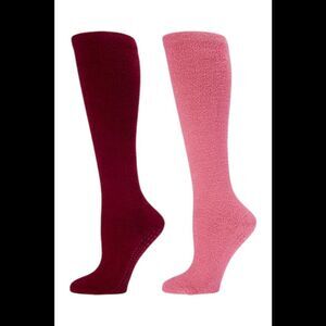 Clean Boss 2-pack Clean & Cozy Compression Non-Slip Sock Maroon/Pink
